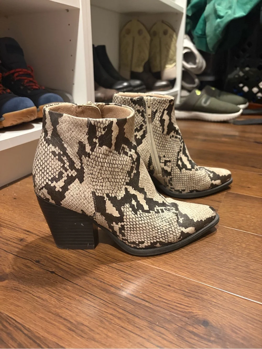 SOUL Naturalizer Snake-Print Ankle Boot in White and Black